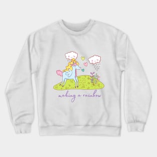 Cute Little Unicorn Making a Rainbow Crewneck Sweatshirt